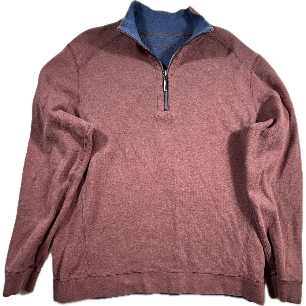 Tommy Bahama Mens Half Zip Pullover Sweater Burgundy Red Marlin Logo XL